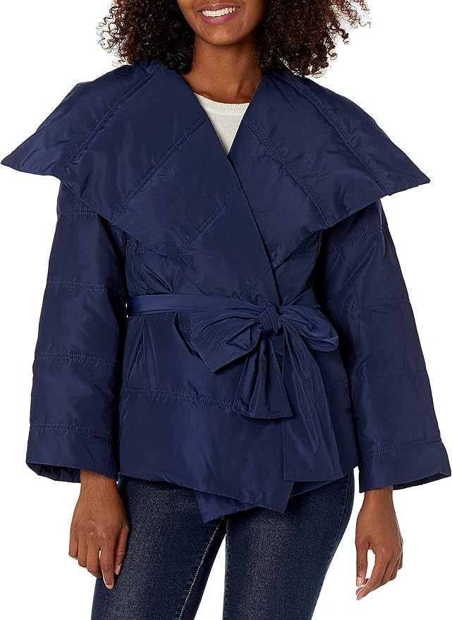 Lark & Ro Women's Long Sleeve Short Puffer Coat with Wrap | Amazon (US)