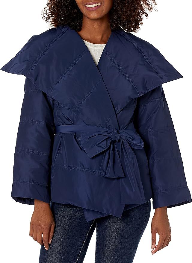 Lark & Ro Women's Long Sleeve Short Puffer Coat with Wrap | Amazon (US)