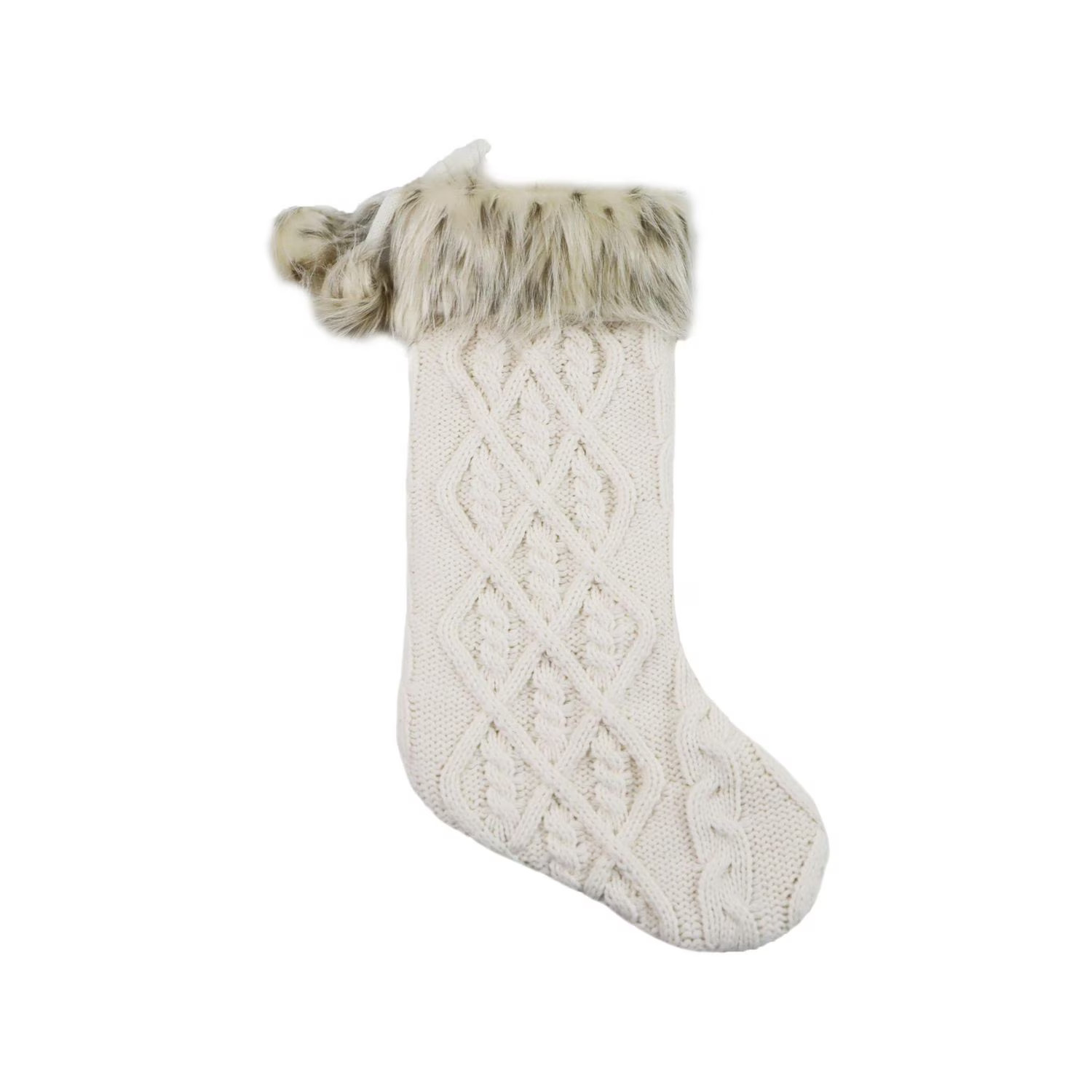 FRAÎCHE Holiday Cable Knit Stocking with faux fur trim, 21-in, 21 inch, Festive | Walmart (CA)