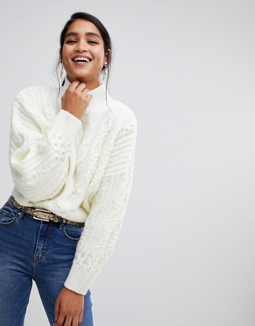 ASOS DESIGN crop cable sweater with volume sleeve | ASOS US