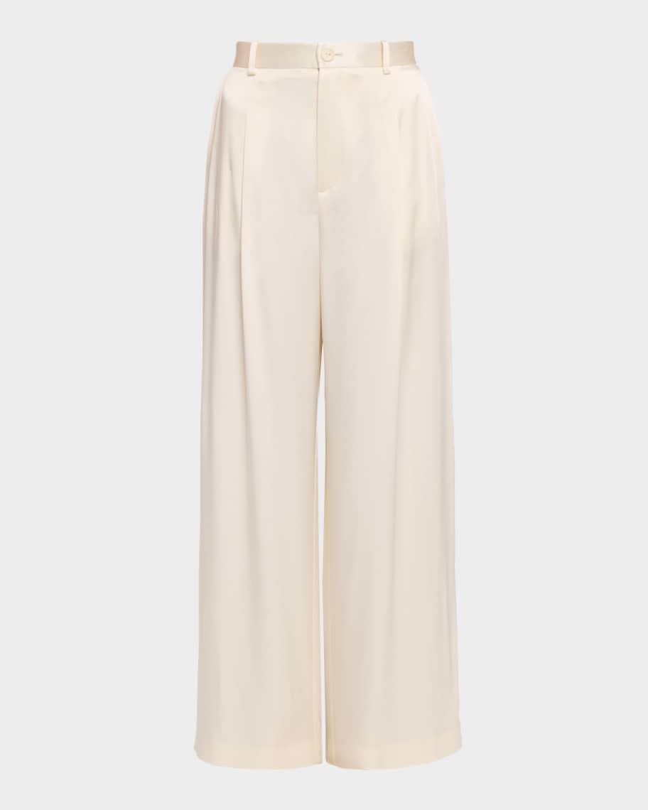 LAPOINTE Satin Relaxed-Leg Pleated Pants | Neiman Marcus