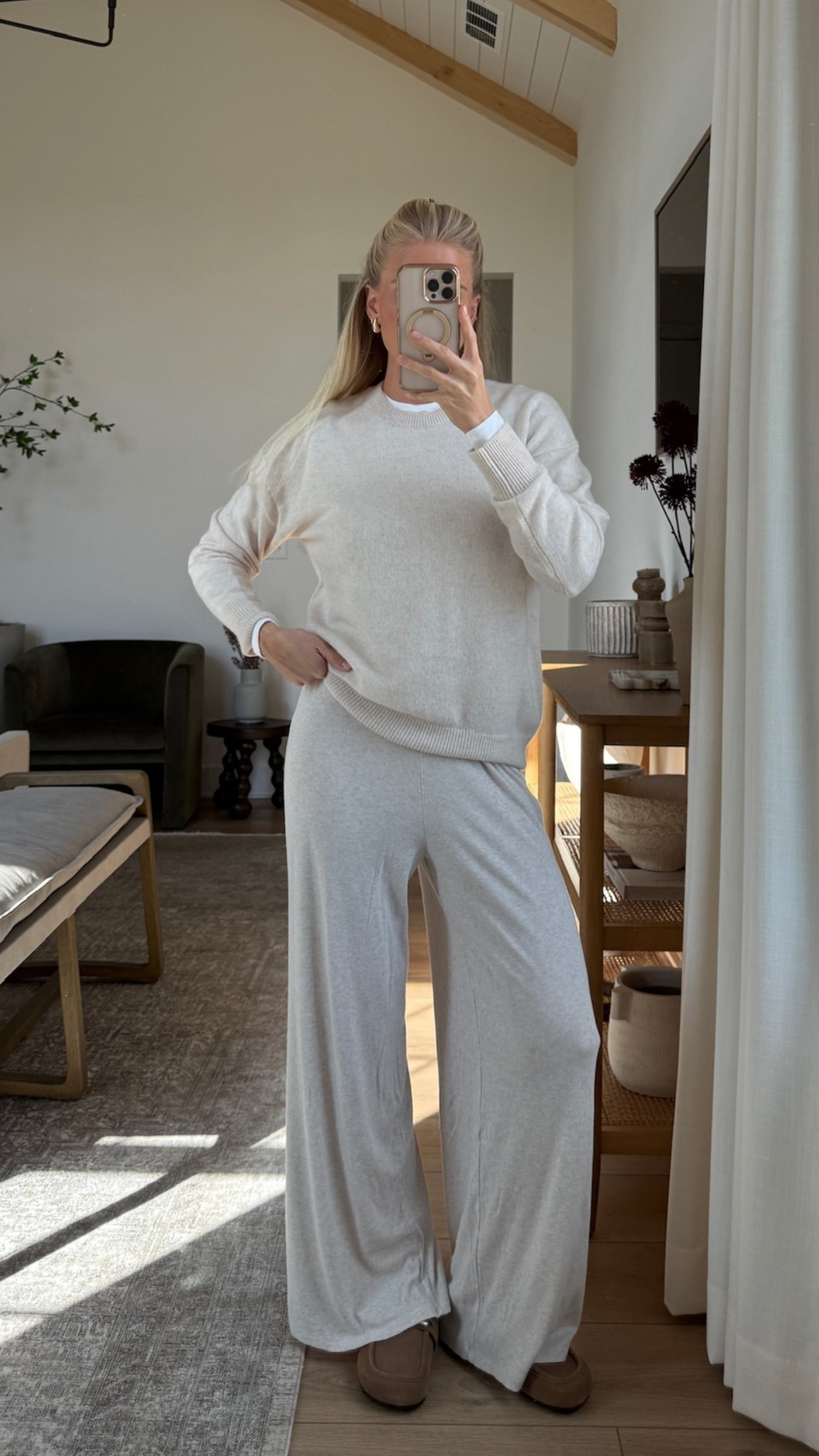 Wearing a small in everything! Shoes are tts!
Sweater color: light oatmeal
Pant color: heather birch
Long sleeve tee color: white
Shoe color: taupe suede

#kathleenpost

Fall loungewear, matching set, chic cozy outfit, work from home, school drop off

#LTKStyleTip #LTKSeasonal