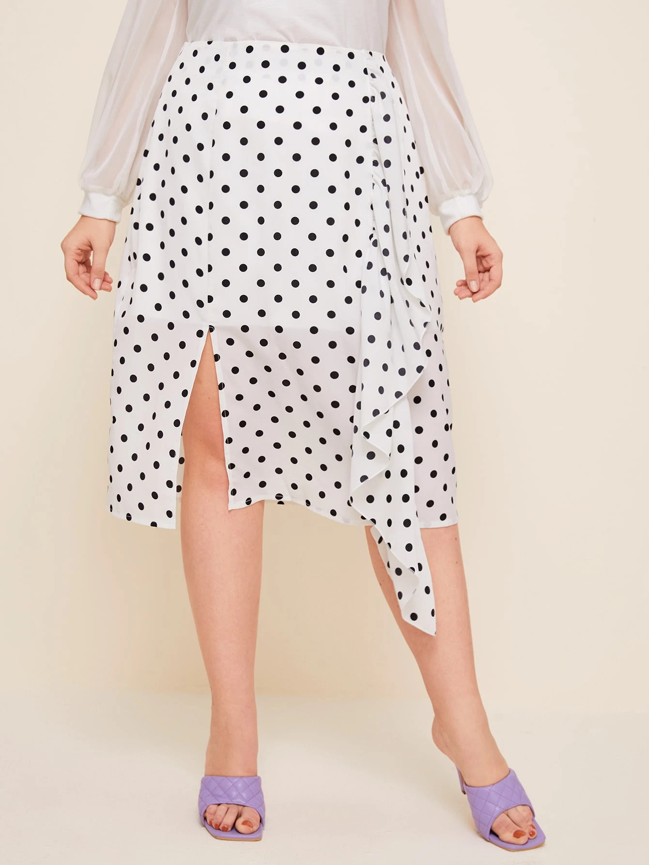 Plus Polka Dot Split Hem Skirt | SHEIN
