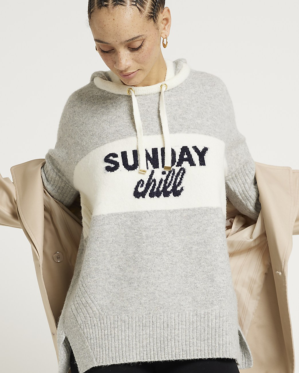 Grey hooded jumper | River Island (UK & IE)