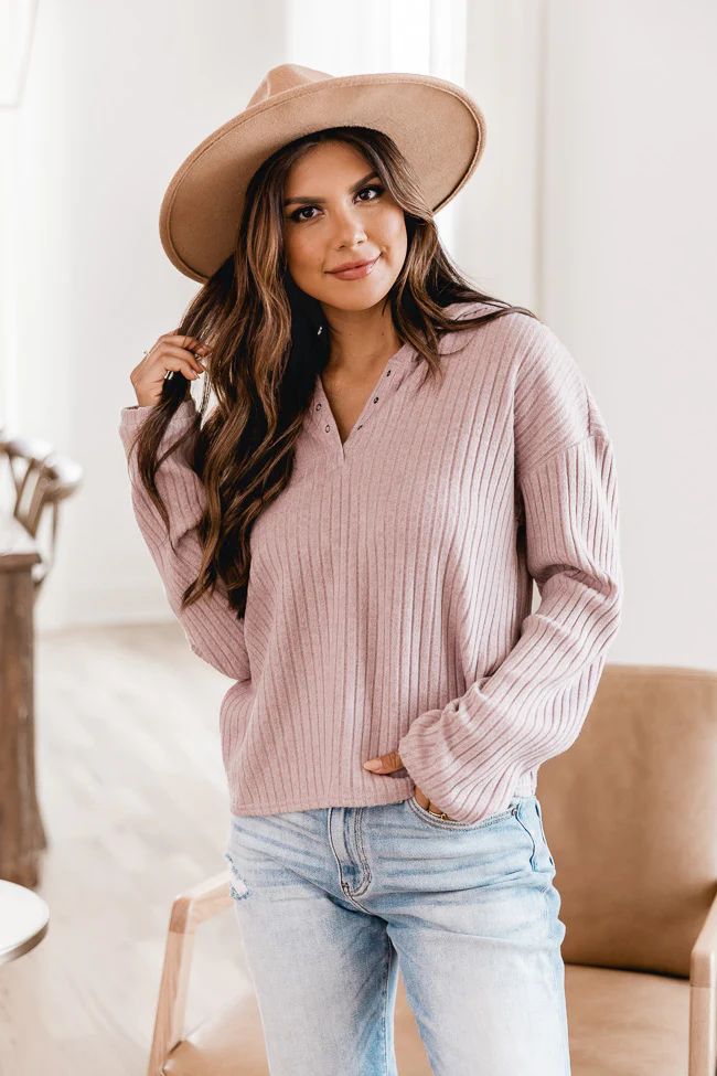 Overthinking It Mauve Henley Hoodie | The Pink Lily Boutique