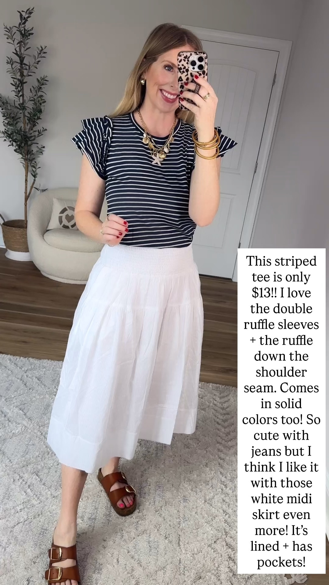 Walmart try on, Walmart fashion, time and tru, ruffle striped tee, white midi skirt 

#LTKWorkwear #LTKootd #LTKgrwm