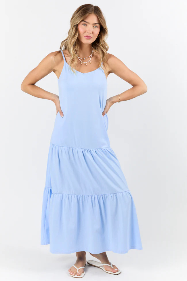 Sweet Melodies Blue Ribbed Knit Maxi Dress SALE | Pink Lily