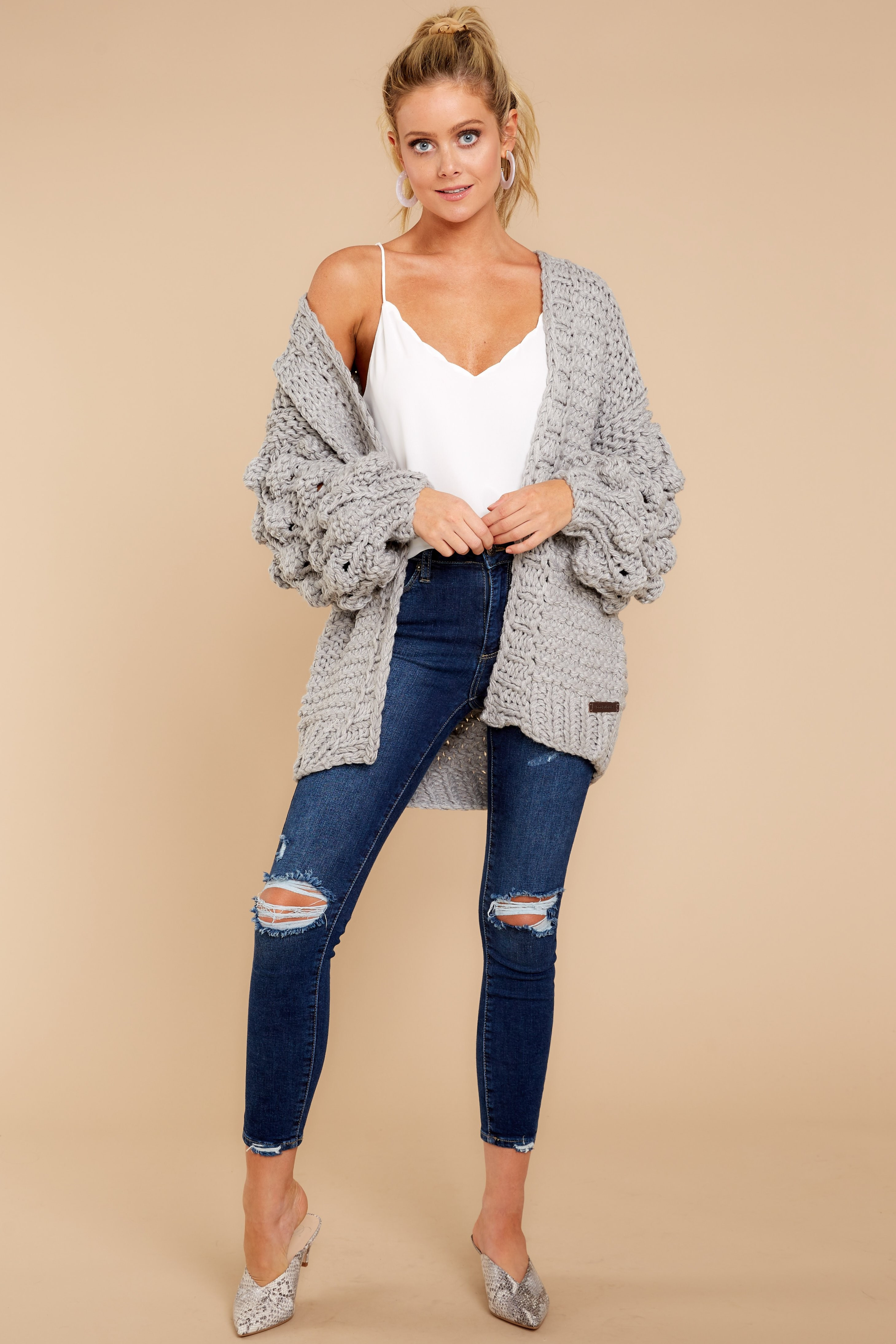 Noticed By All Grey Cardigan | Red Dress 