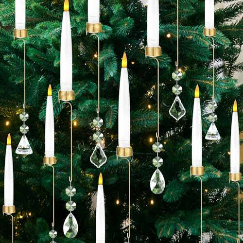 Baquler 12 Sets Flameless Taper Candles Lights with Crystal Ball Hook for Christmas Tree Decorations,LED Candles with Remote Timer,Lights Candle for Xmas Wedding Decor | Amazon (US)