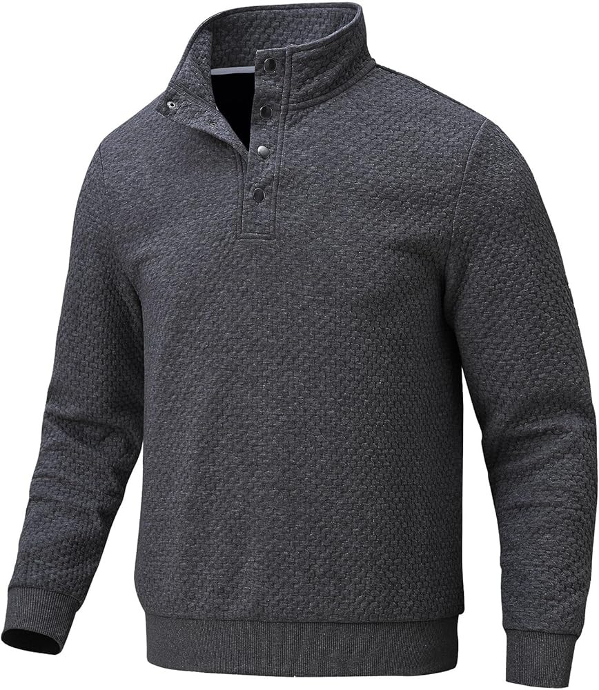 Men's Sweatshirt Quilted Mens Sweater Quarter Button Pullover Sweater Knit Long Sleeve Stand Coll... | Amazon (US)