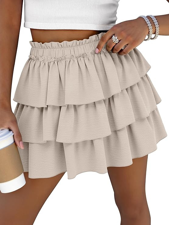 Caracilia Summer Skorts for Women Flowy High Waist Ruffle Tiered Mini Skirts 2026 Casual Beach Va... | Amazon (US)