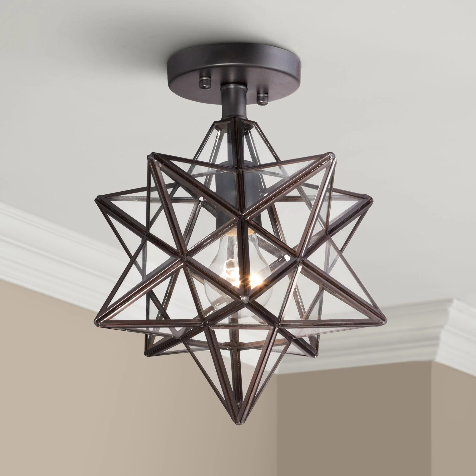 Franklin Iron Works Modern Semi Flush Mount Ceiling Light Fixture Black Iron Star 11" Wide Clear ... | Walmart (US)