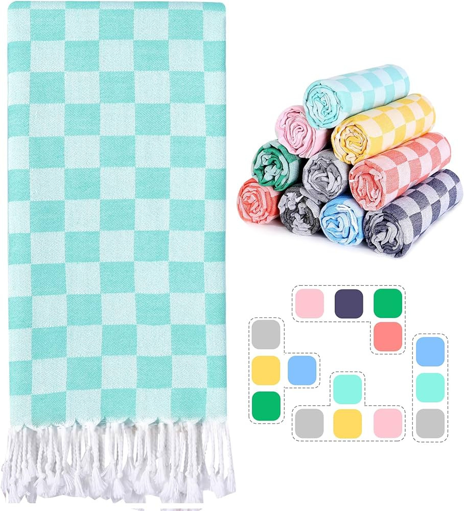 Checkered Plaid Turkish Beach Towel Beach Blanket Sand Free Quick Dry Oversized Thin Cloud Cleara... | Amazon (US)