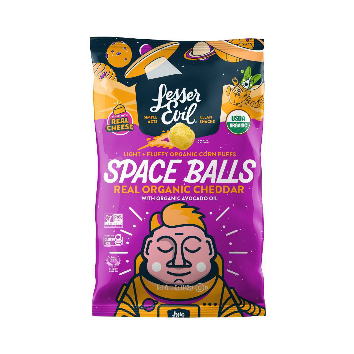 LesserEvil Real Organic Cheddar Spaceballs - 5oz | Target
