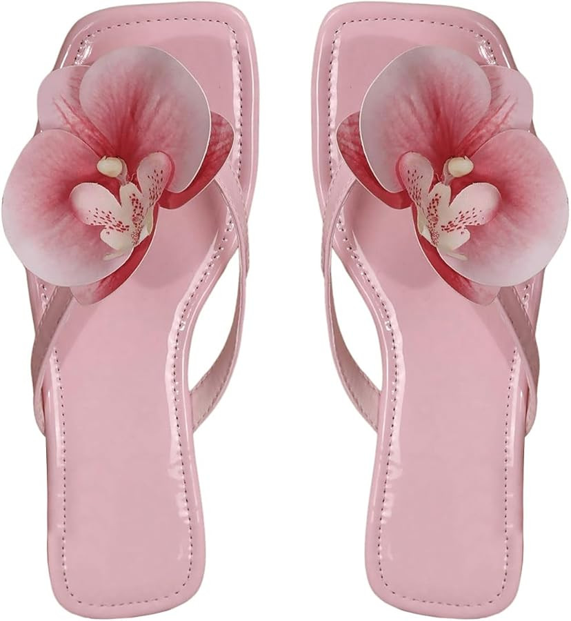 GORGLITTER Women's Flower Flat Sandals Dressy Flip Flops Square Open Toe Thong Vacation Summer 20... | Amazon (US)