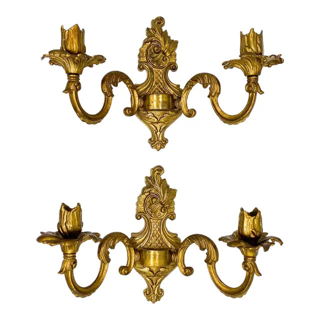 Vintage Gold Painted Metal Candle Sconces - a Pair | Chairish