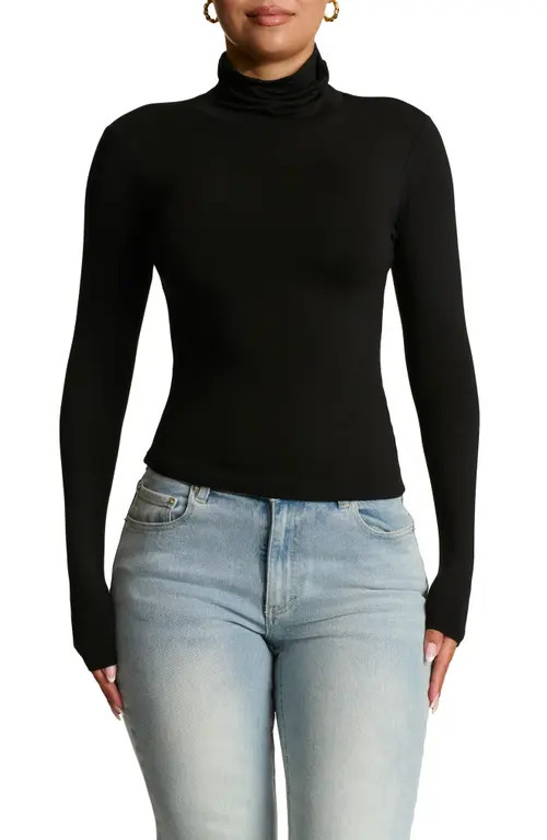 Naked Wardrobe Smooth Turtleneck Top in Black at Nordstrom, Size X-Large | Nordstrom