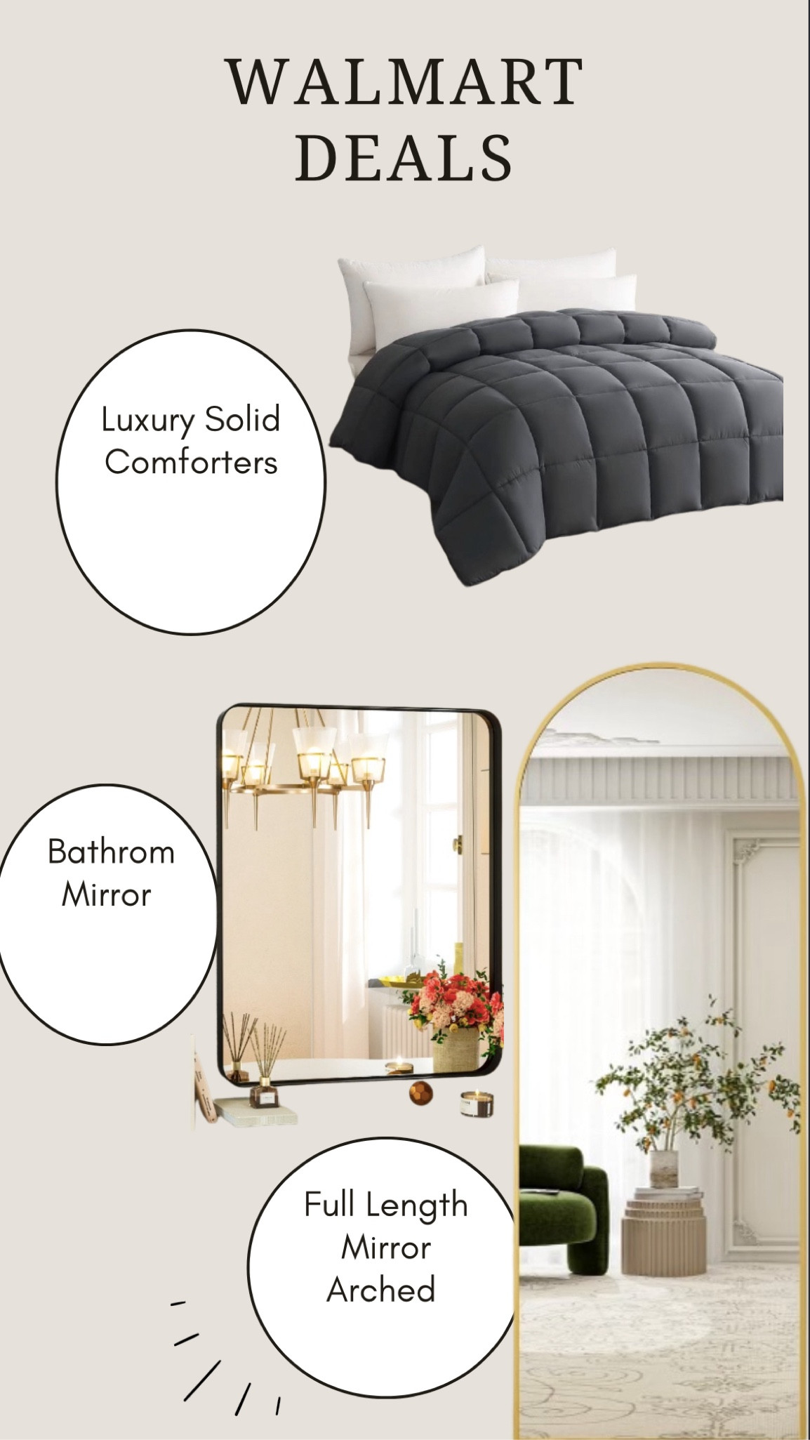 Walmart deals, luxury comforter, bathroom mirror, arched brass mirror, black rectangular mirror with rounded sides

#LTKSaleAlert