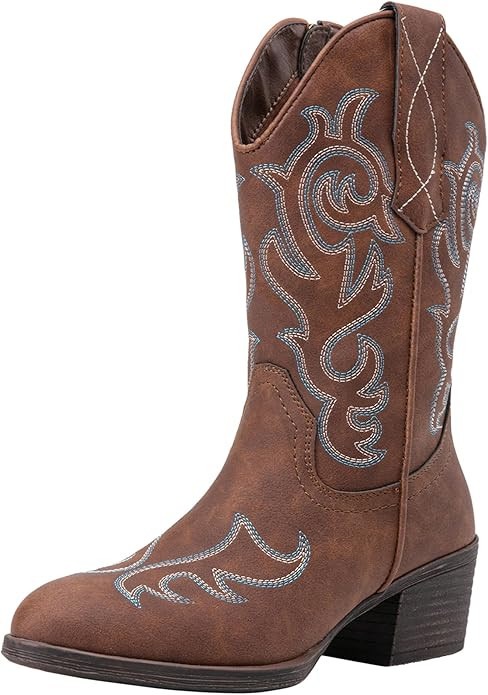 Vepose Women’s Cowboy Mid Calf Boots Cowgirl Western Embroidered Chunky Low Heel 9800 Boots wit... | Amazon (US)