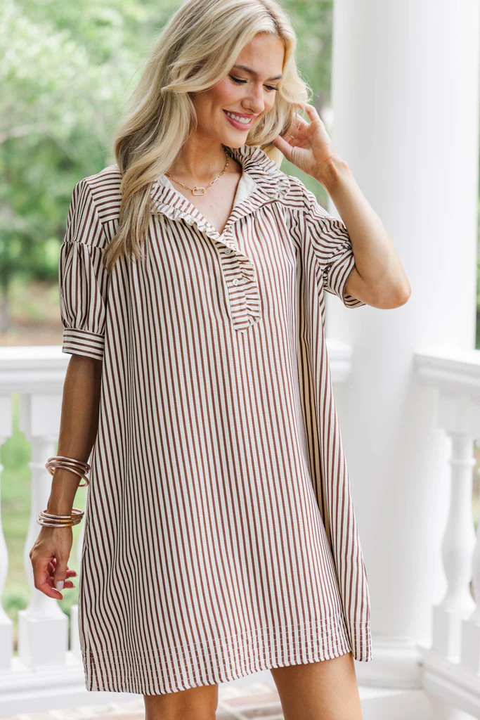 Turn Up The Charm Brown Striped Dress | The Mint Julep Boutique