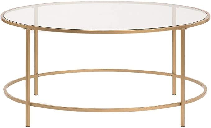 Sauder 417830 Int Lux Coffee Table Round, Glass / Gold Finish | Amazon (US)