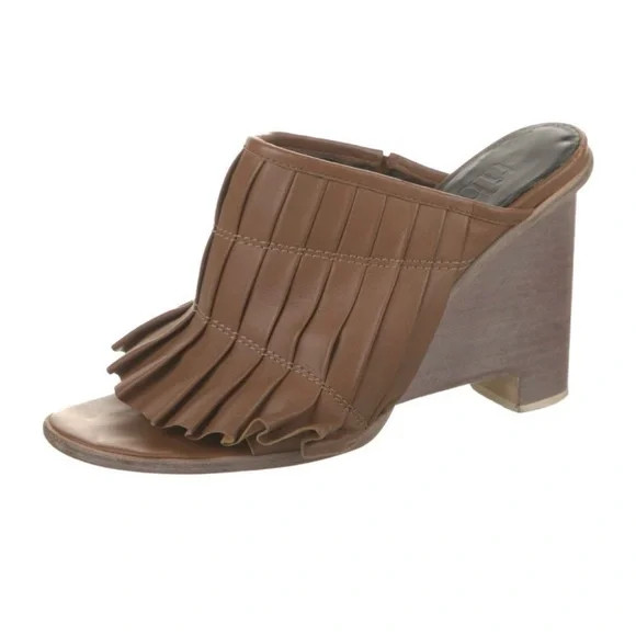 Tibi Leather Pleated Accents Mules Tan Size: 8.5 Good Condition | Poshmark