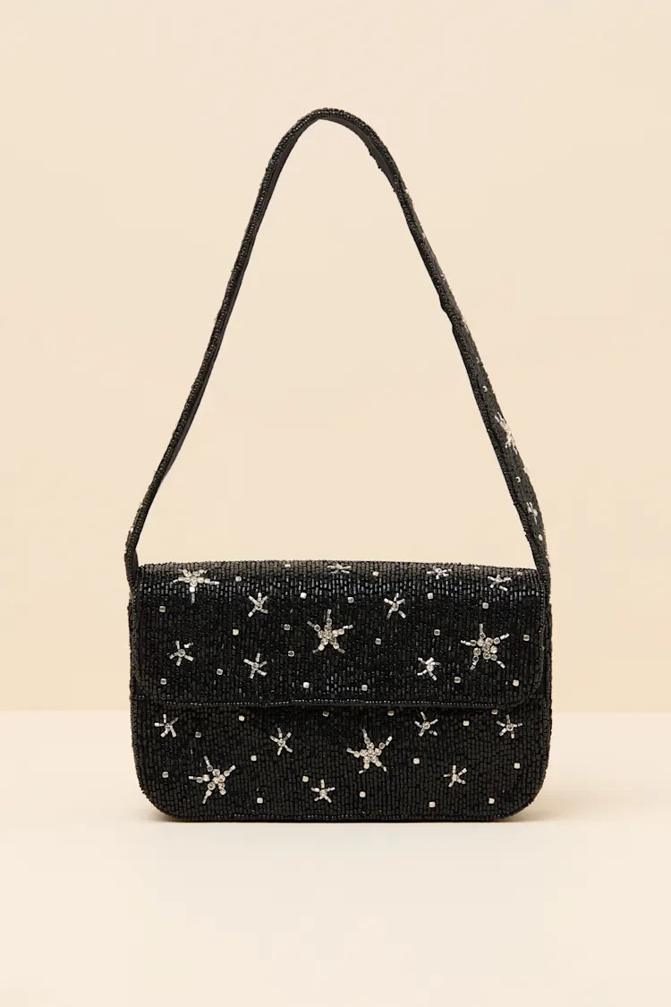 Virella Black Beaded Rhinestone Star Mini Shoulder Bag | Lulus
