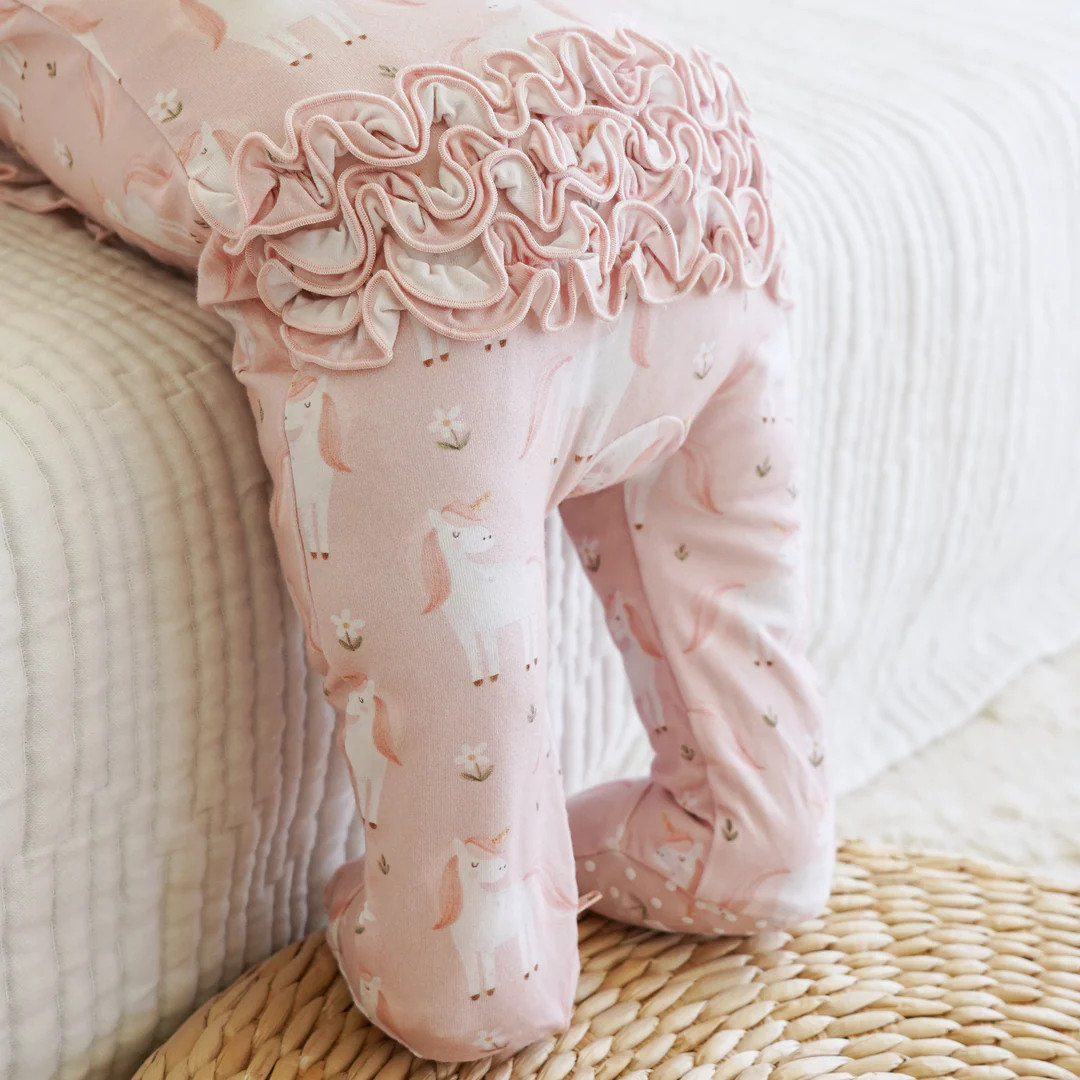 Sweet Unicorn Ruffle Zipper Footie* | Caden Lane