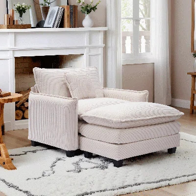 Modern Oversized Chair With Ottoman - 41" W Comfy Corduroy Accent Chair, Single Sofa Chair, Large Upholstered Armchair With Extra Thick And Deep Seat | Wayfair North America