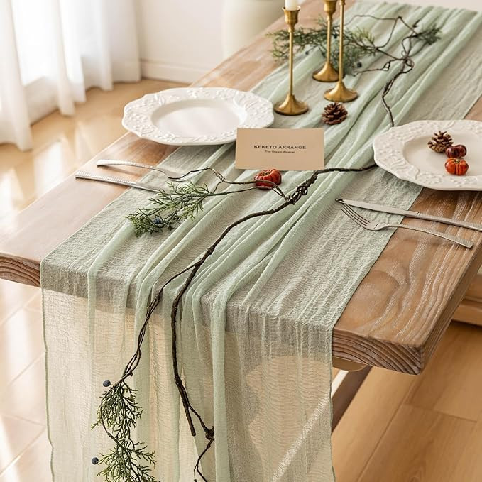 Keketo Sage Green Easter Table Runner Cheesecloth 120 Inch 10 FT Rustic Boho Cheese Cloth Table R... | Amazon (US)