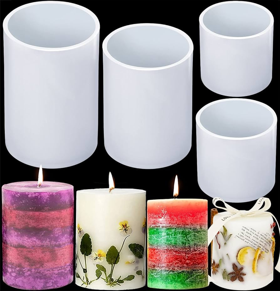 Cylinder Candle Molds for Candle Making, 4in & 3in & 2in Silicone Candle Mold Pillar Epoxy Resin ... | Amazon (US)