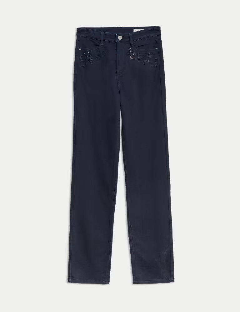 High Waisted Embellished Straight Leg Jeans | Marks & Spencer (UK)