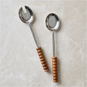 Groove Wood Salad Servers (Set of 2) | West Elm (US)