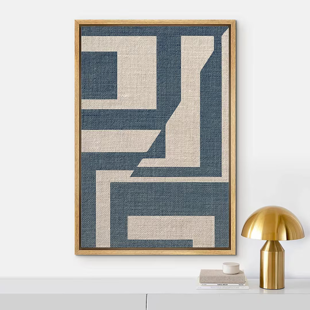 SIGNWIN Framed Canvas Print Wall Art Blue & Tan Polygon - Etsy | Etsy (US)