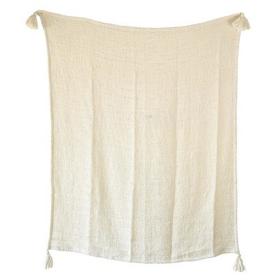 Hand Woven Tasseled Throw Blanket Cream Polyester | Target