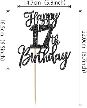 1 PCS Happy 17th Birthday Cake Topper Glitter Cheers to 17 Years Birthday Cake Pick Seventeen Hel... | Amazon (US)