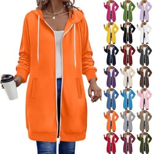 Long Hoodies for Women Full Zip Up Pullover Tunic Sweatshirts with Pockets Trendy Fall Winter Clo... | Amazon (US)