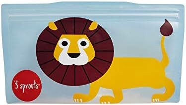 3 Sprouts Snack Bag - Reusable and Washable Travel Food Bags for Kids Lunch - 2 Pack, Blue, Lion | Amazon (US)