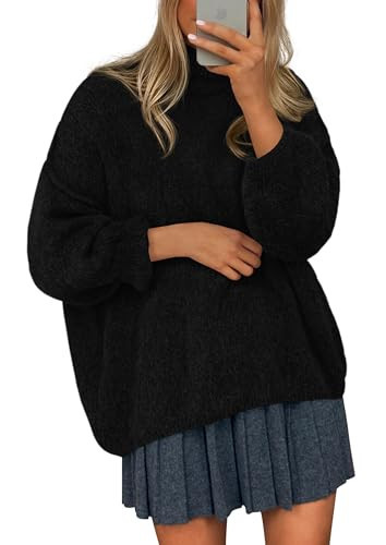 PRETTYGARDEN Womens Oversized Sweaters Fall Outfits 2025 Turtleneck Long Sleeve Slouchy Chunky Knit Sweater Pullover Tops(Black,XX-Large) | Amazon (US)