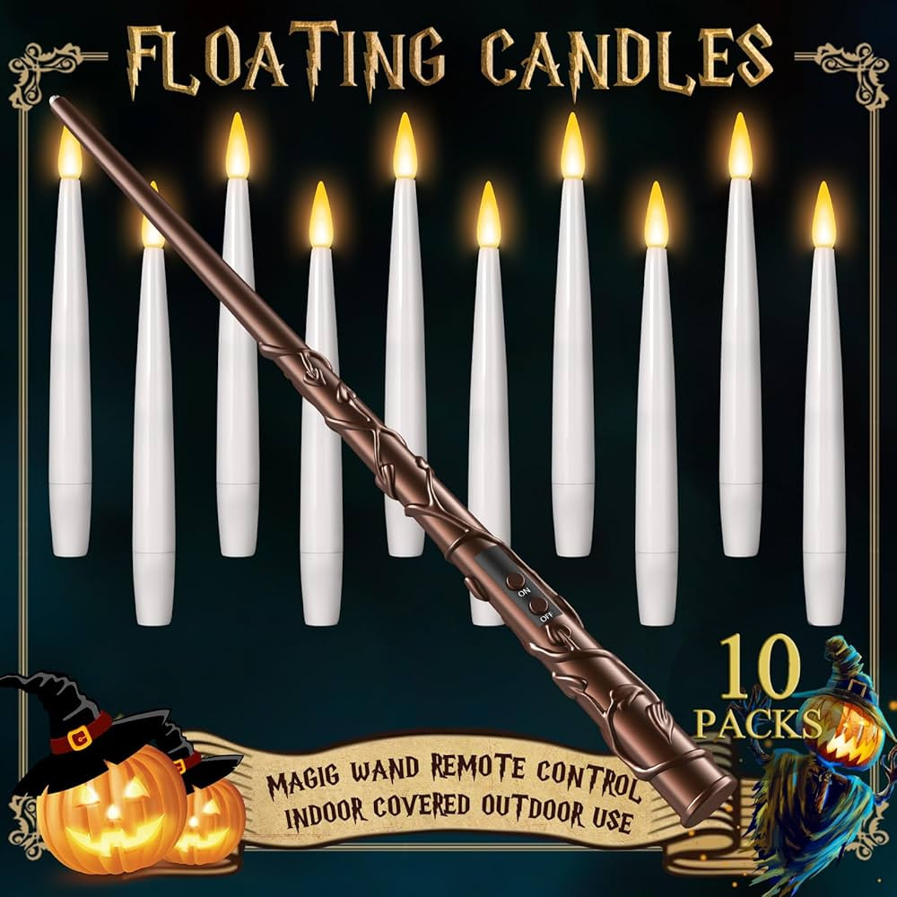 Floating Candles with Wand 10PCs - Halloween Decorations Magic Hanging Candles Flickering Warm Li... | Amazon (US)