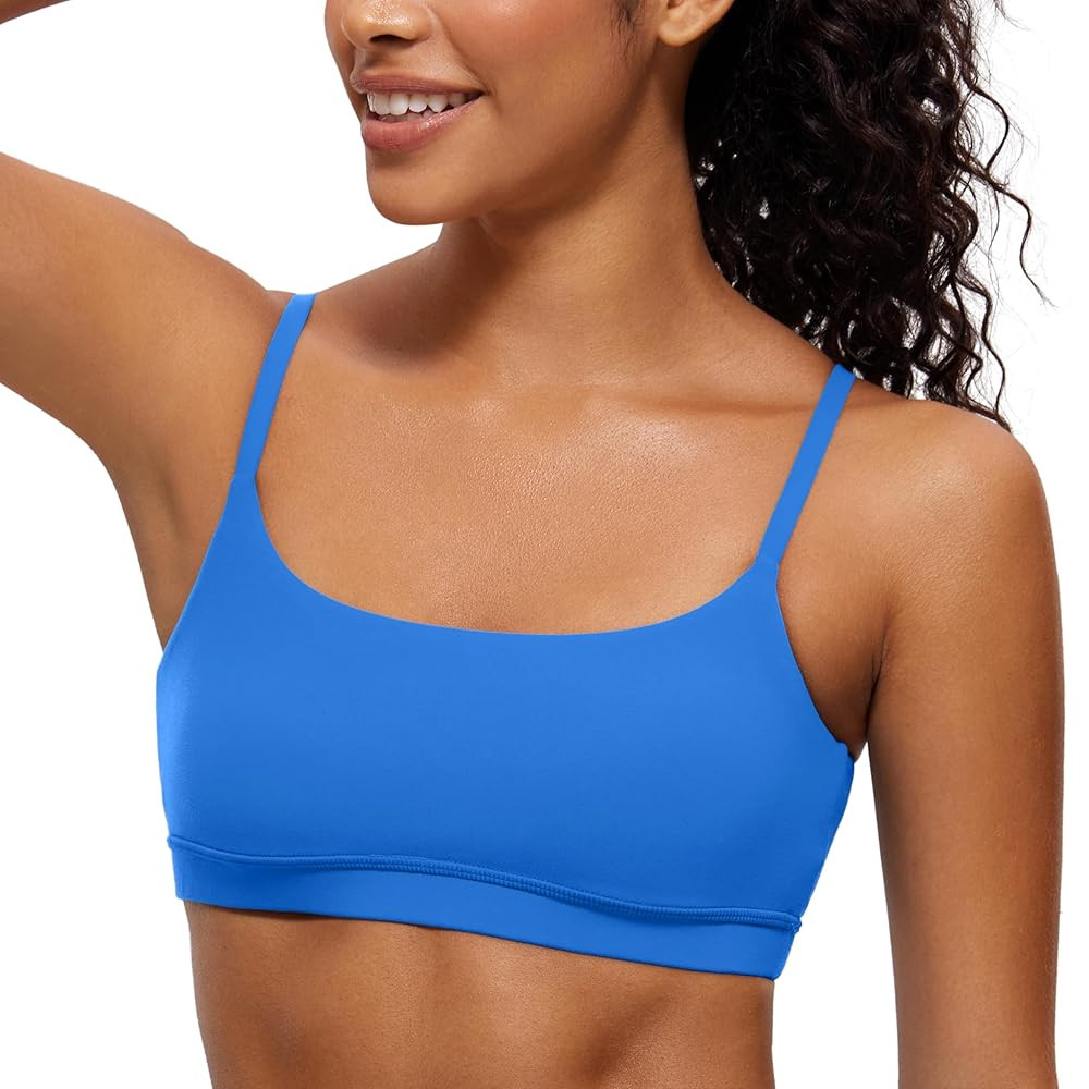 CRZ YOGA Womens Butterluxe Adjustable Spaghetti Strap Sports Bra - Scoop Neck Wireless Padded Yog... | Amazon (US)