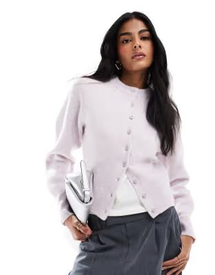 ASOS DESIGN crew neck compact cardigan in lilac | ASOS (Global)