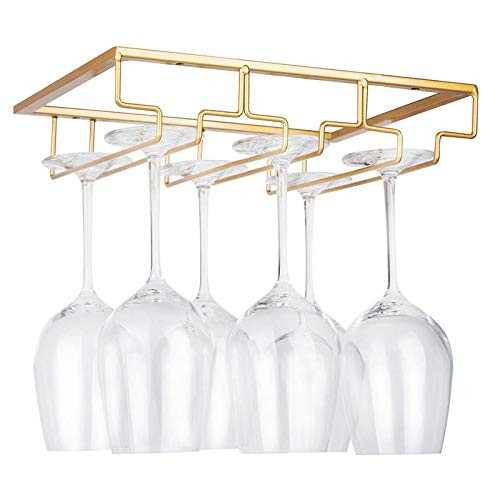 FOMANSH Wine Glass Rack - Under Cabinet Stemware Wine Glass Holder Glasses Storage Hanger Metal Organizer for Bar Kitchen Gold | Amazon (US)