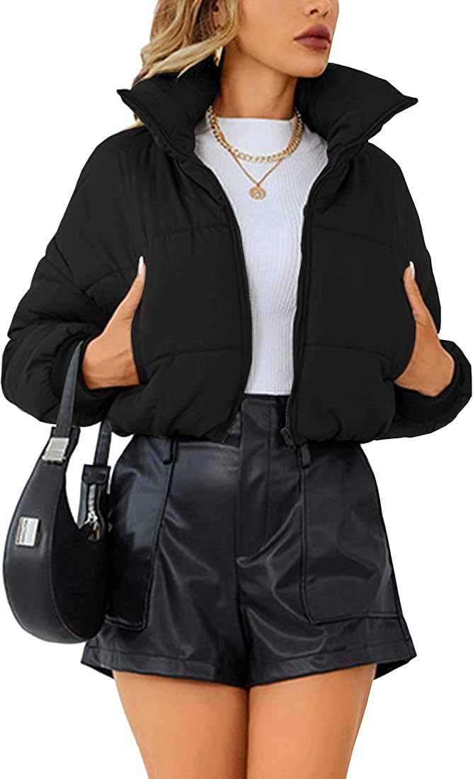 Womens Lightweight Warm Cropped Jacket Zipper Puffer Jacket Quilted Short Down Coat | Amazon (US)