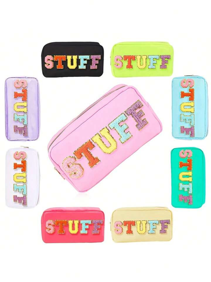 Stylish Letter Patch Decor Cosmetic Bag Waterproof Large Capacity Perfect For Travel | SHEIN