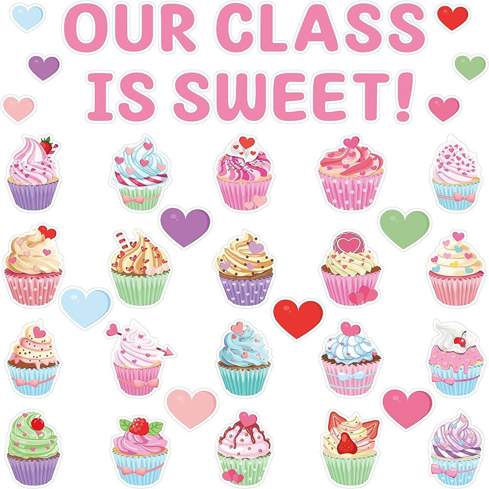 AsodSway 85Pcs Valentine's Day Cupcake Cutouts Classroom Bulletin Board Decoration Colorful Paper... | Amazon (US)