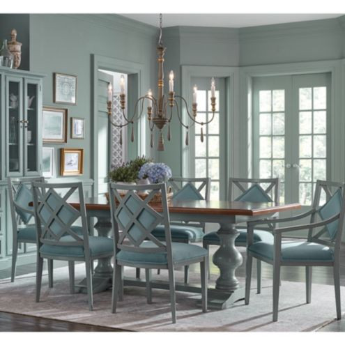Casa Florentina Tarvine Double Pedestal Extension Dining Table with Antique Walnut Top | Ballard Designs, Inc.
