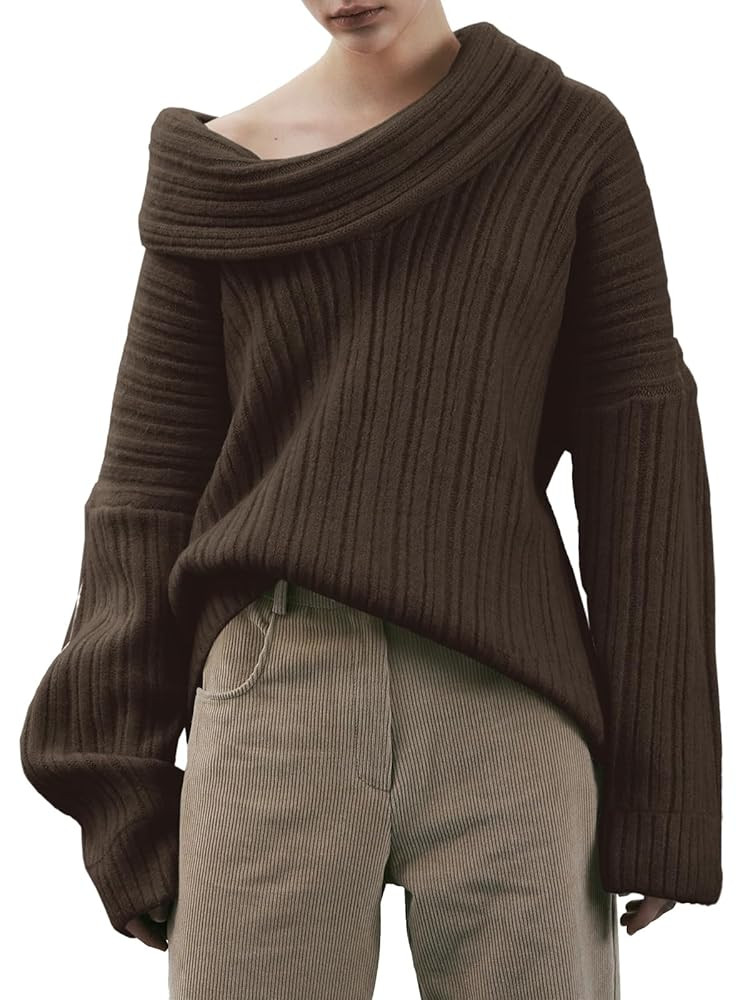 Saodimallsu Womens Off The Shoulder Sweater Top Oversized Fall Batwing Boat Neck Knit Sexy Casual... | Amazon (US)