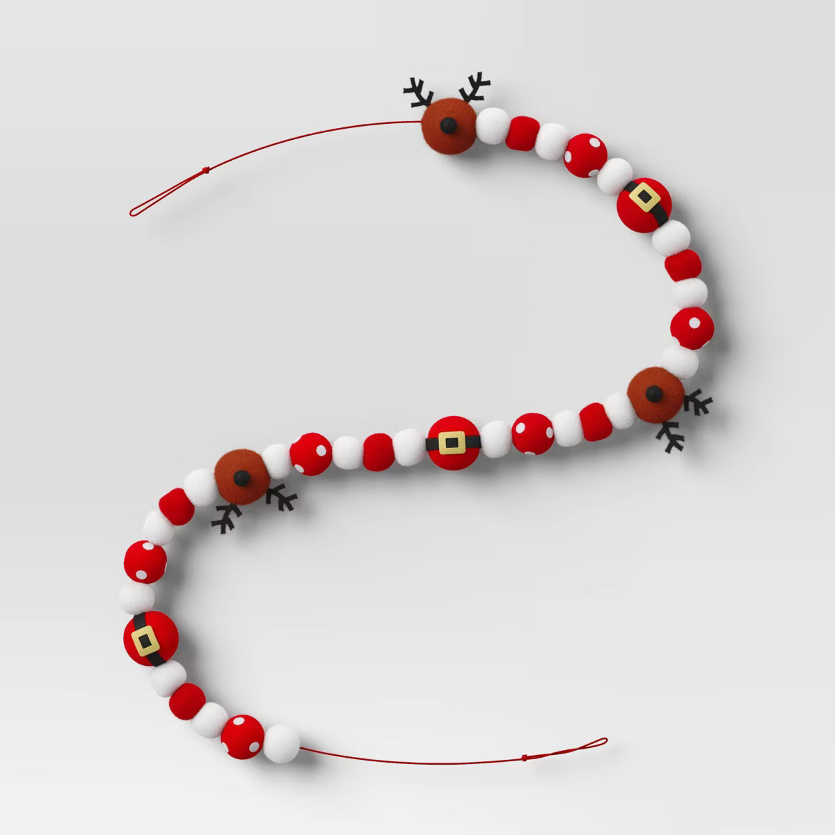 6' Fabric Santa and Reindeer Pom Poms Decorative Christmas Garland Red/White/Brown - Wondershop... | Target