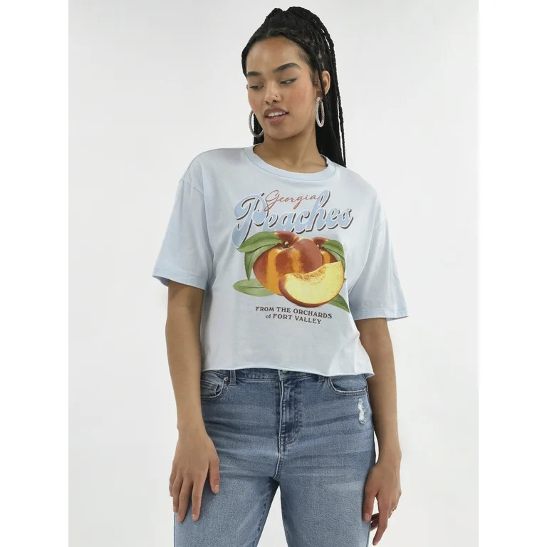 No Boundaries Boxy Cropped Graphic Tee with Short Sleeves, Women's | Walmart (US)